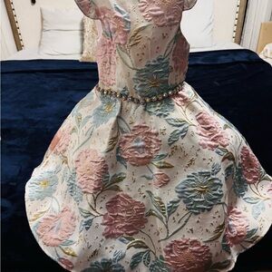 Floral Embroidered Dress with Beaded Waist